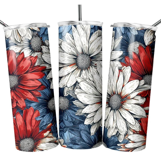 Red, White, and Blue Flowers Tumbler