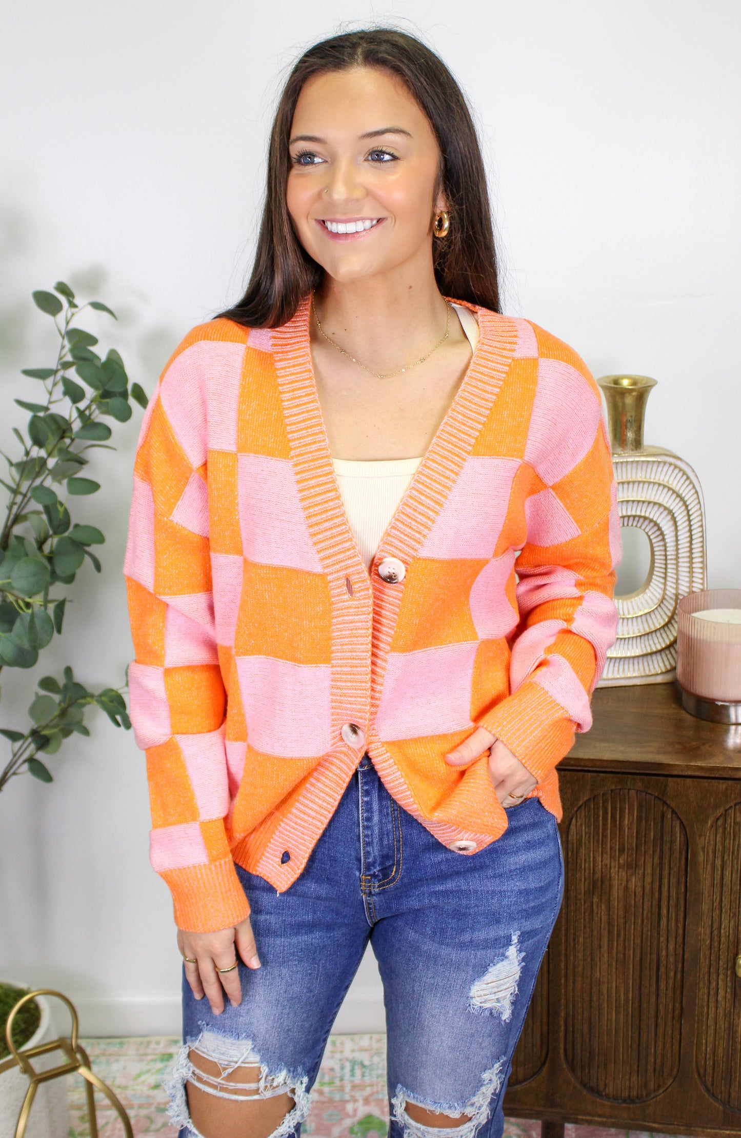 Orange Checkered Cardigan RTS