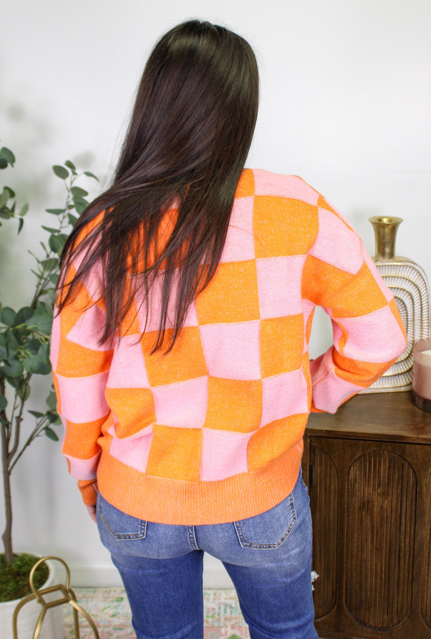 Orange Checkered Cardigan RTS