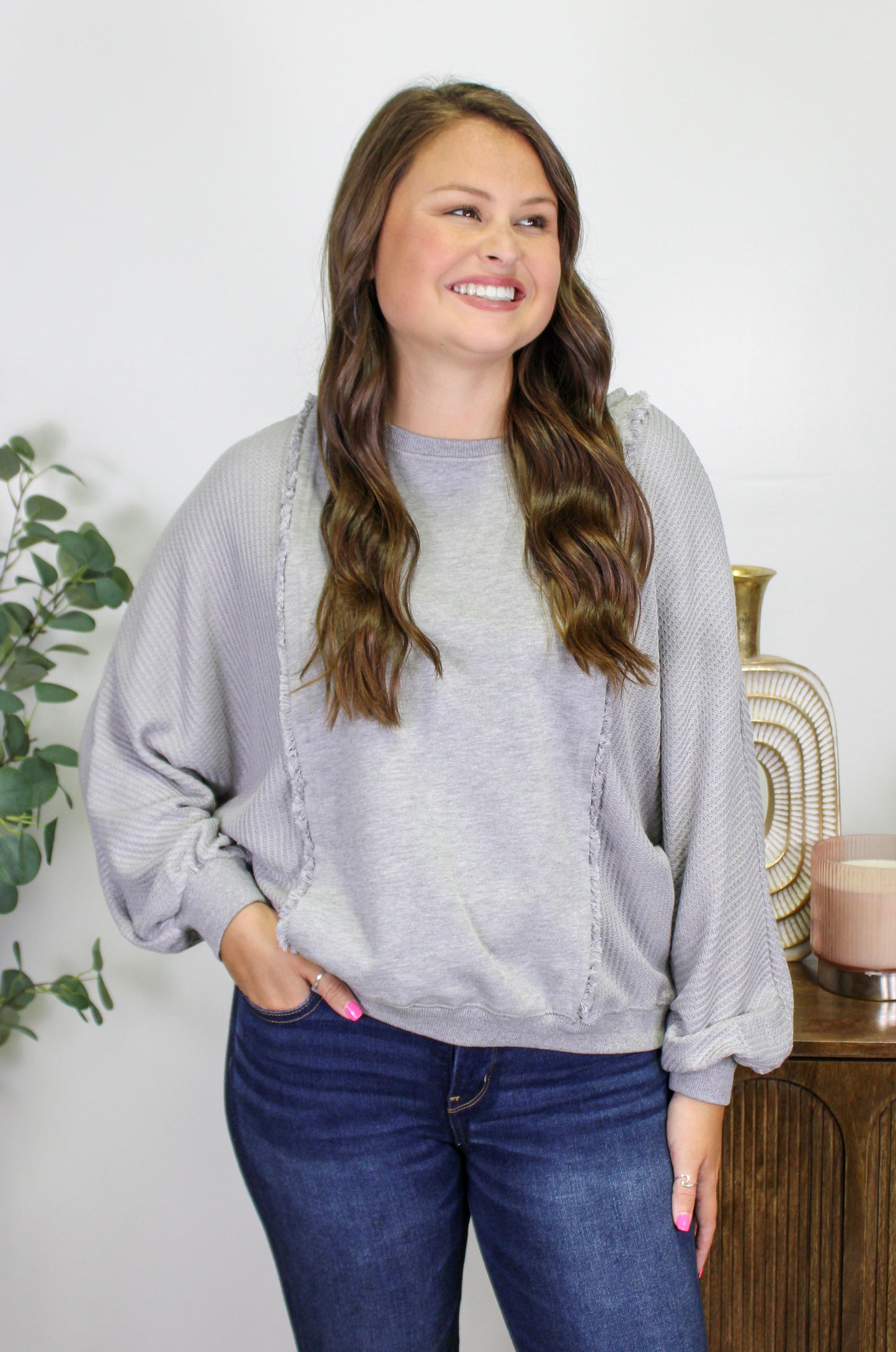 Grey Ruffle Hem Sweater RTS