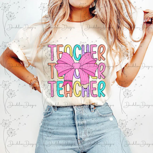 Teacher Pencil Bow Tee